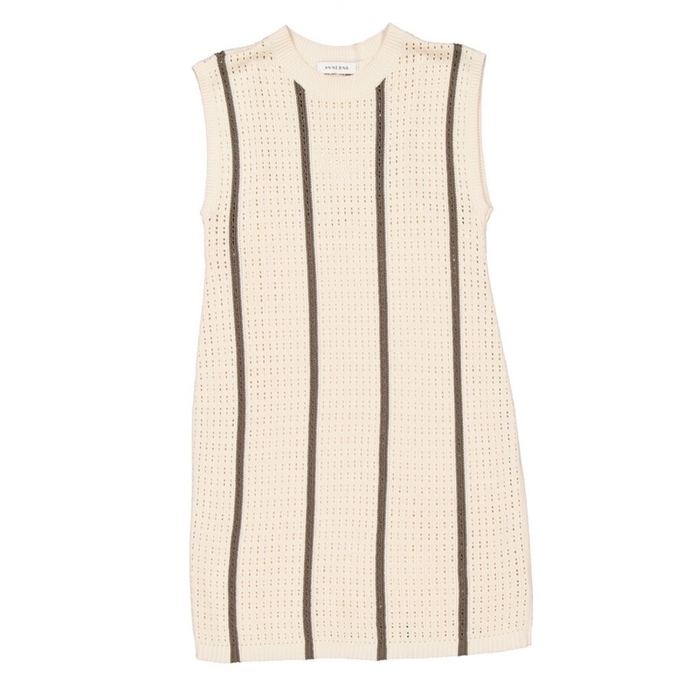 NWT ANINE BING CREAM OLIVE GREEN SLEEVELESS MINI DOUBLE LINED SWEATER DRESS